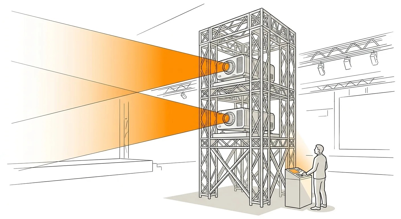 Torre di allestimento con proiettori videomapping in stack